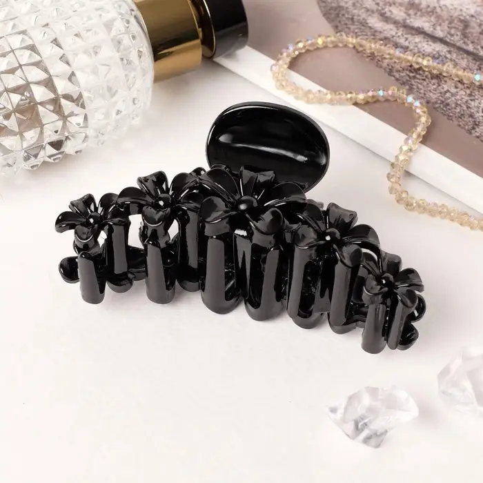 Крабик для волос &laquo;Глянец&raquo;, цветочная гирлянда, 9.5 см, чёрный