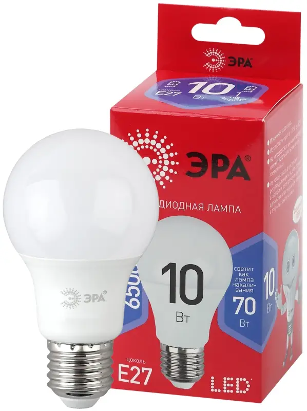 Лампа светодиодная LED 10 Вт 800Лм 6500К груша холодный E27 220-240В LED A60-10W-865-E27 Red Line