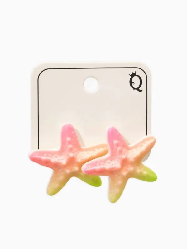 Серьги пластик &laquo;Морская звезда&raquo;, розовый, зелёный