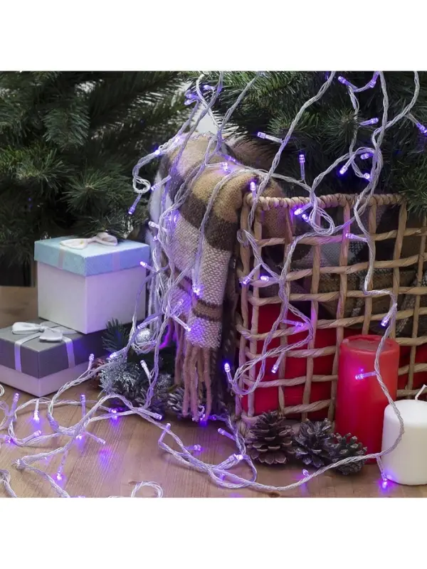 Гирлянда &laquo;Нить&raquo; 10 м, IP20, прозрачная нить, 100 LED, 8 режимов, 220 В, свечение фиолетовое