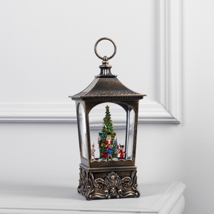 Светодиодная фигура «Фонарь с щелкунчиком» 13.5 × 28.5 × 13.5 см, пластик, батарейки ААх3 (не в комплекте), USB, свечение тёплое белое