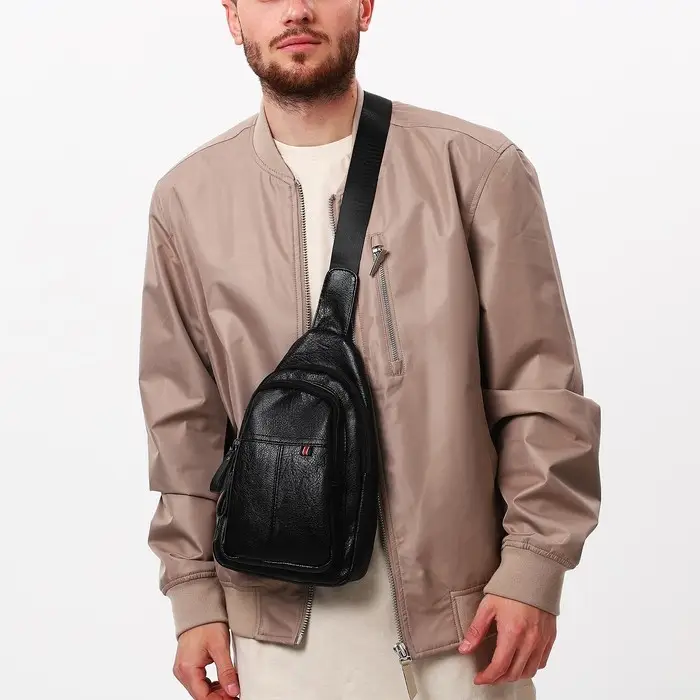 Сумка-слинг мужская, искусственная кожа, цвет чёрный