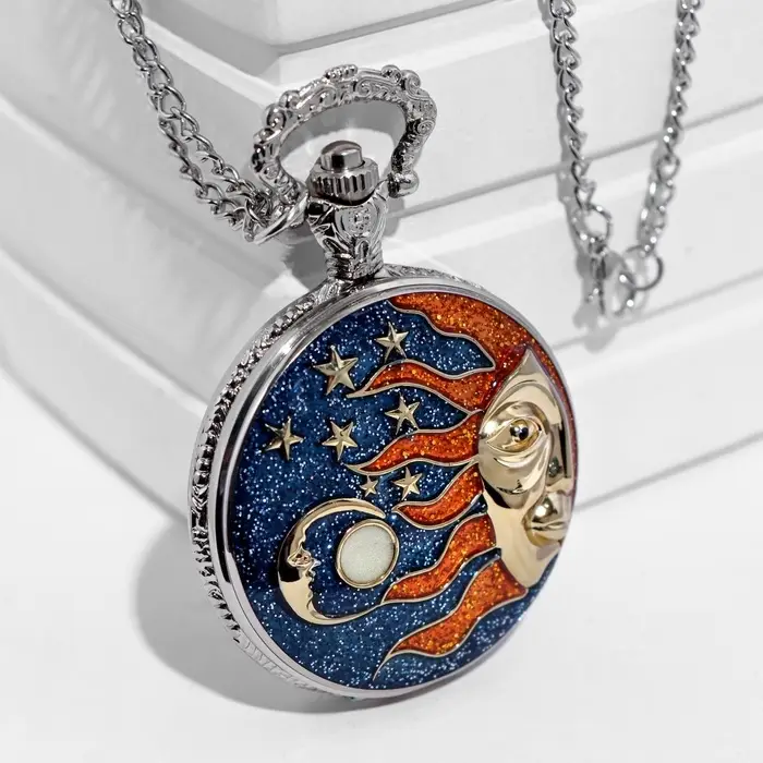 Часы карманные &laquo;Солнце&raquo;, кварцевые, циферблата d=3.5 см, цепочка 80 см