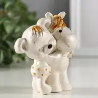 Фигура гипс "Мишка с лошадкой" 9х7х6 см, перламутр