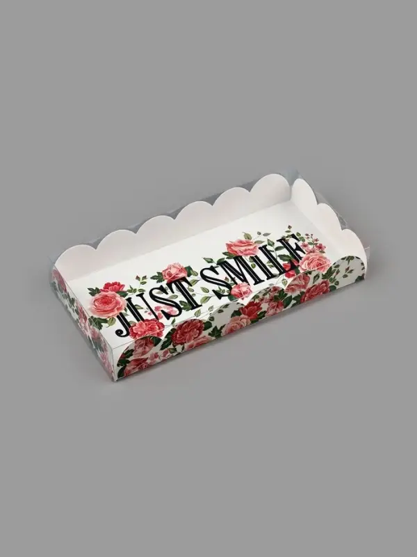 Коробка для печенья, кондитерская упаковка с пластиковой крышкой, голография, Just smile, 10.5&times;21&times;3 см
