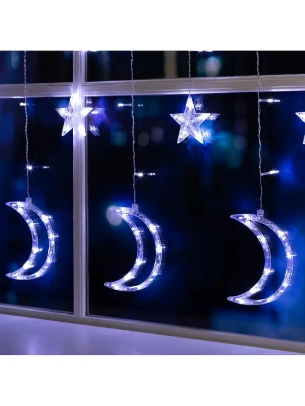 Гирлянда &laquo;Бахрома&raquo; 2.7&times;0.9 м с насадками &laquo;Месяц&raquo;, IP20, прозрачная нить, 138 LED, свечение белое, 8 режимов, 220 В