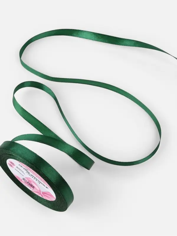 Лента атласная, 10 мм, 23±1 м, тёмно-зелёная №128