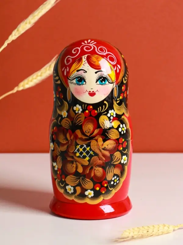 Матрёшка дерево &laquo;Рябинка&raquo;, чёрный платок, 5 кукольная, 18 см