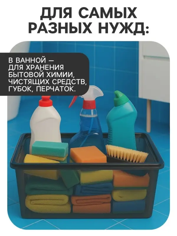 Ящик пластиковый для хранения, с крышкой, объём &mdash; 16 л, прозрачно-чёрный