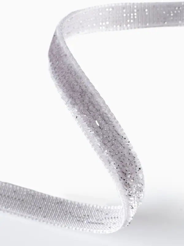 Лента бархатная, с серебряным люрексом, 6 мм, 18&plusmn;1 м, серая №184