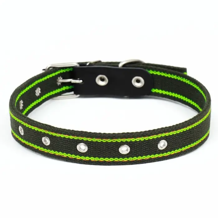 Ошейник брезентовый двухслойный, безразмерный, 67&times;3 см, ОШ до 55 см, хаки, зелёный