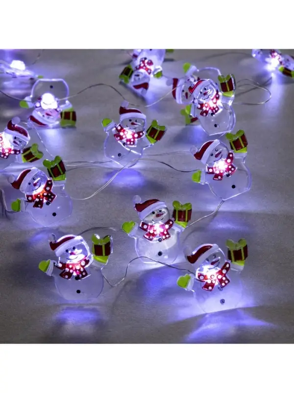 Гирлянда &laquo;Нить&raquo; 2 м роса с насадками &laquo;Снеговик&raquo;, IP20, серебристая нить, 20 LED, 2 режима, батарейки ААх2 (нет в комплекте), свечение белое