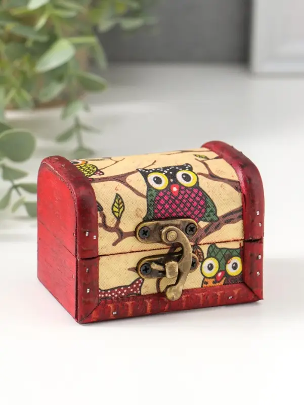 Шкатулка для украшений &laquo;Сундучок. Совята&raquo;, дерево, 6&times;8&times;5.5 см