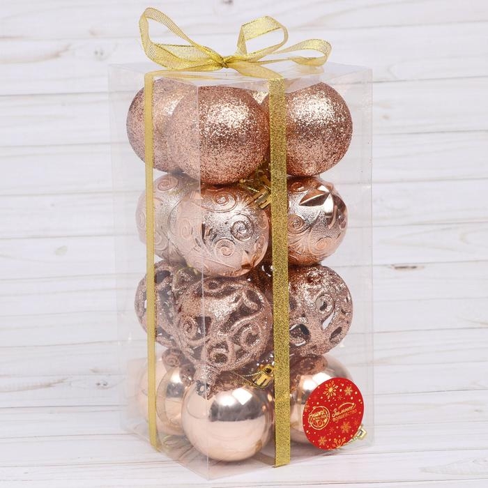 Набор шаров пластик d-6 см, 16 шт Набор шаров пластик d-6 см, 16 шт "Торжество" золото