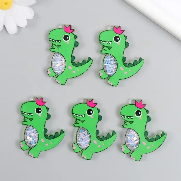 Шейкер для творчества акрил "Зелёный динозаврик в короне" с глиттером 0,5х3,9х5,6 см