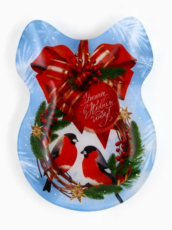 Тарелка в форме банта Тарелка в форме банта "Снегири", 13,5х18 см