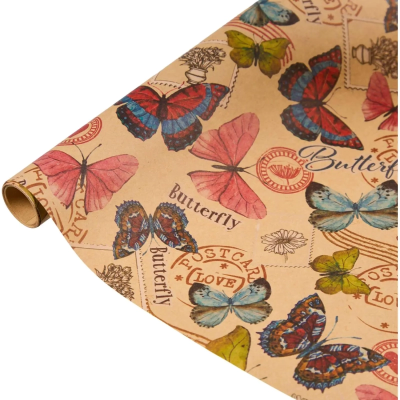 Бумага упаковочная крафт Троп.бабоч,в лист,100х70,немел,80 г/м2,44736