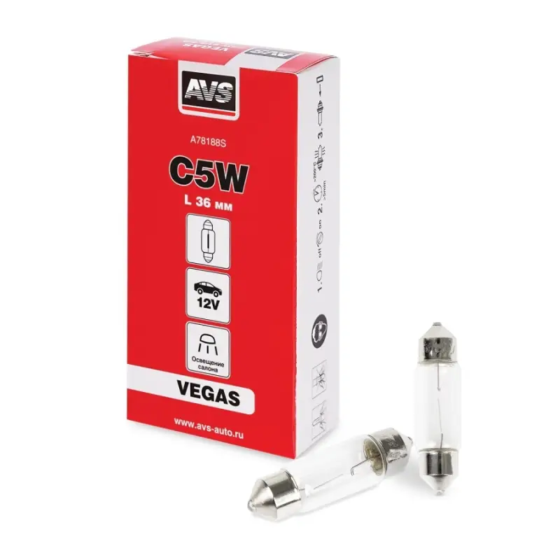 Лампа AVS Vegas 12V.С5W(SV8.5/8)L36мм. BOX 10шт.