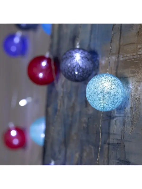 Гирлянда &laquo;Нить&raquo; 5 м с насадками &laquo;Клубки цветные&raquo;, IP20, прозрачная нить, 20 LED, свечение белое, 220 В