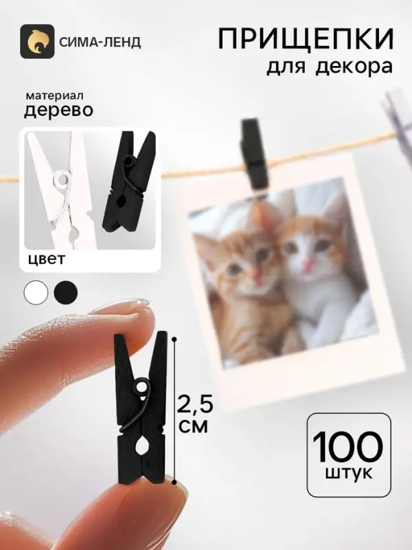 Прищепки для декора 100 шт., 2.5 см, черно-белые