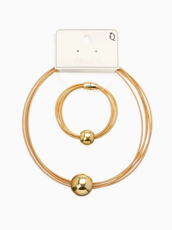 Набор 2 пред-та: колье, браслет Набор 2 пред-та: колье, браслет "Бусина на нитях", цвет золото