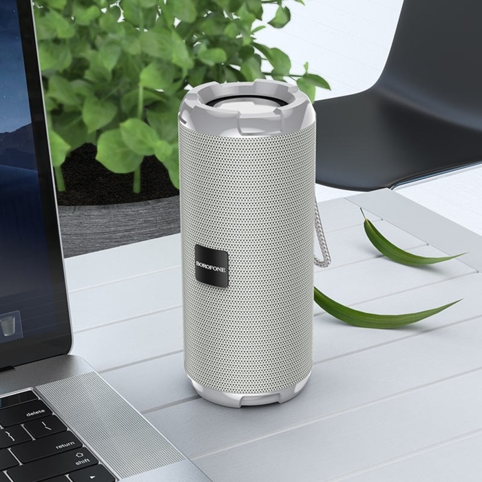Портативная колонка Borofone BR15, 10 Вт, BT5.0, AUX, FM, microSD, USB, 1200 мАч, серая Портативная колонка Borofone BR15, 10 Вт, BT5.0, AUX, FM, microSD, USB, 1200 мАч, серая