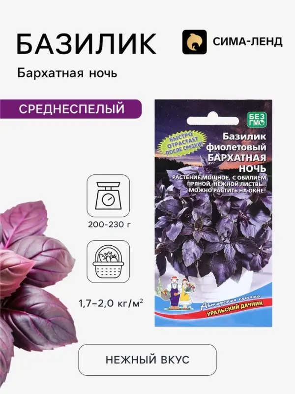 Семена Базилик &laquo;Бархатная ночь&raquo;, фиолетовый, 0.25 г, &laquo;Уральский дачник&raquo;