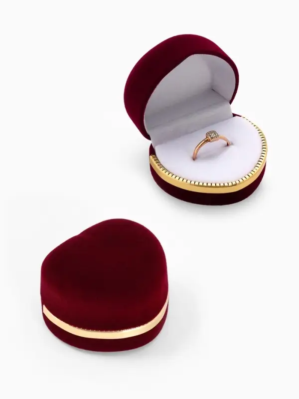 Футляр под кольцо, серьги &laquo;Сердце&raquo;, бархатный, 4&times;5 см, бордовый с золотом