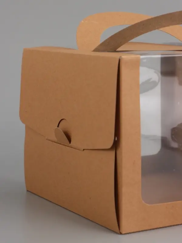 Коробка под бенто-торт с окном, КРАФТ 18 х 18 х 14 см