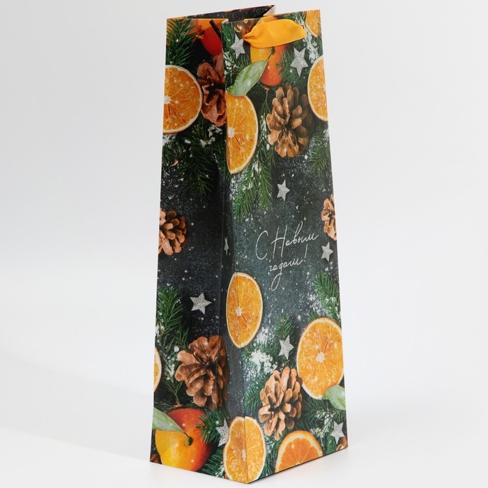 Пакет под бутылку крафтовый «Новогоднее настроение», 13 х 36 х 10 см