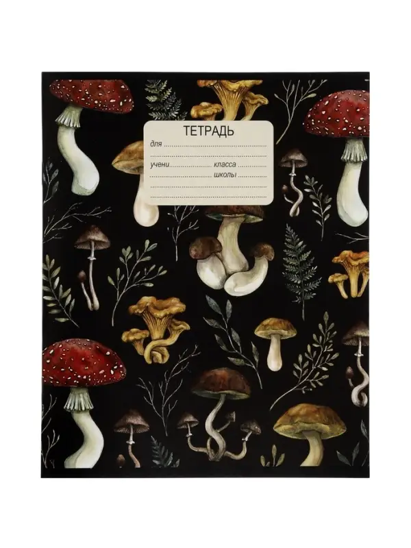 Тетрадь 12 листов в клетку Calligrata &laquo;Грибы&raquo;, блок офсет, 5 В МИКС