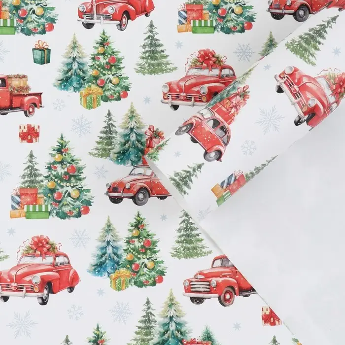 Упаковочная бумага на новый год «Машинка с подарками», 50 х 70 см, глянцевая