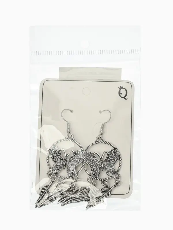 Серьги висячие &laquo;Бабочка. Ловец снов&raquo;, метал, цвет чернёное серебро