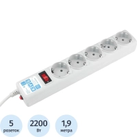 Сетевой фильтр Power Cube B 1.9 м 5 розеток (серый) 10А/2,2кВт(SPG-B-6)