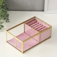 Шкатулка стекло с металлическим каркасом "Розовая" 2 отделения 22х14,5х7,5