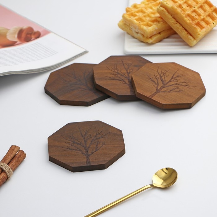 Набор подставок под кружки Magistro «Древо», 4 шт, акация Набор подставок под кружки Magistro «Древо», 4 шт, акация