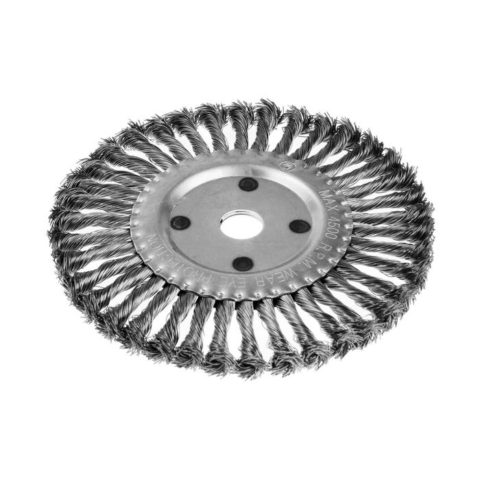 Щетка металлическая для УШМ ЛОМ, крученая проволока, плоская, посадка 22 мм, 200 мм Щетка металлическая для УШМ ЛОМ, крученая проволока, плоская, посадка 22 мм, 200 мм