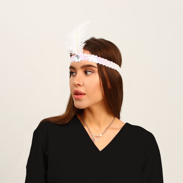 Повязка на голову с пером карнавальная, цвет белый Повязка на голову с пером карнавальная, цвет белый