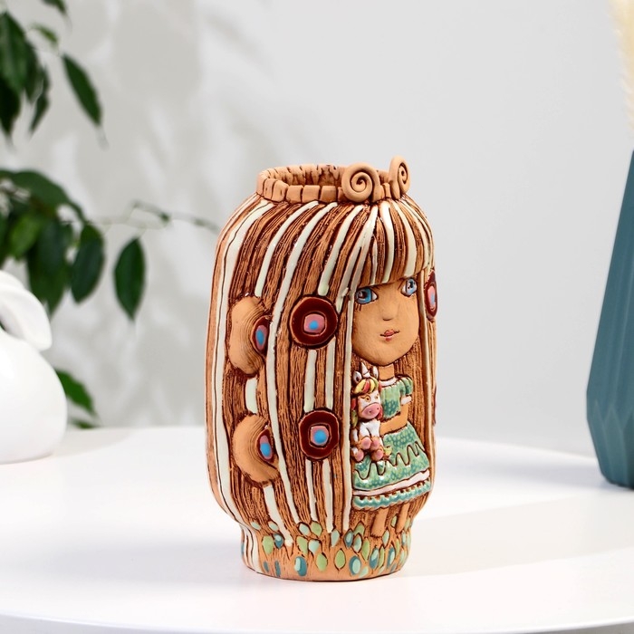 Сувенир керамика Сувенир керамика "Девочка из сказки с единорогом" (Ваза), светлая h=24,5 см V=1,5л