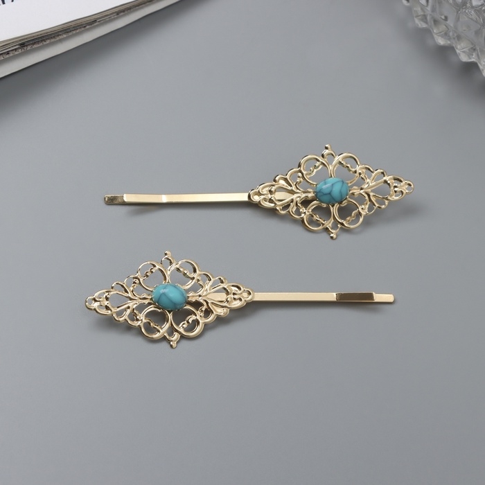 Невидимка для волос  Невидимка для волос "Олайн" (набор 2 шт) узоры, 7 см, золото