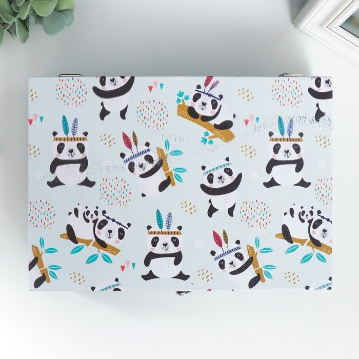 Шкатулка дерево Шкатулка дерево "Панды-индейцы" кожзам и бархат 5,5х24х17 см