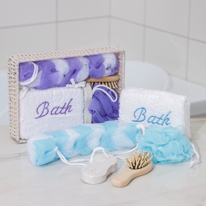 Набор банный Доляна, 5 предметов (3 мочалки, расческа, пемза), цвет МИКС Набор банный Доляна, 5 предметов (3 мочалки, расческа, пемза), цвет МИКС