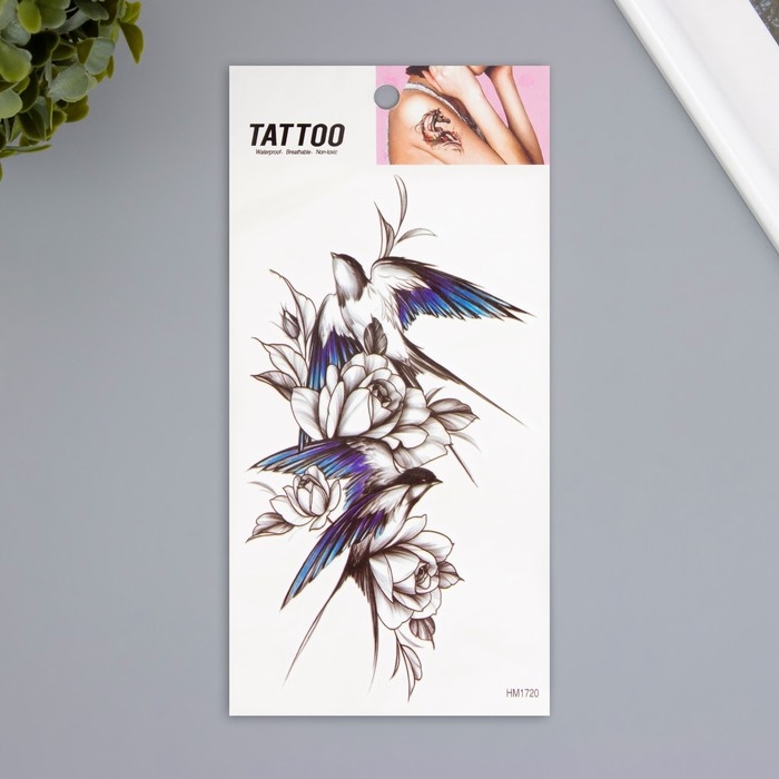 Татуировка на тело цветная Татуировка на тело цветная "Ласточка с синими перьями" 10х20,5 см