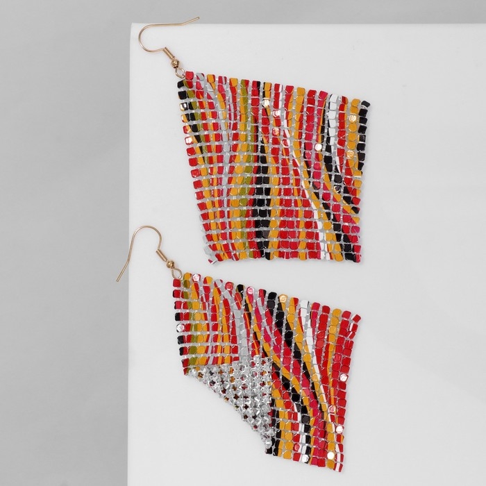 Серьги висячие «Ромб» кольчуга, волны, цветные, 9 см Серьги висячие «Ромб» кольчуга, волны, цветные, 9 см