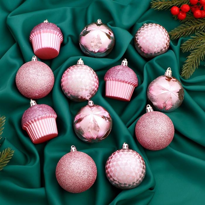 Набор украшений пластик 12 шт Набор украшений пластик 12 шт "Глэдис пироженки" d-6 см, розовый