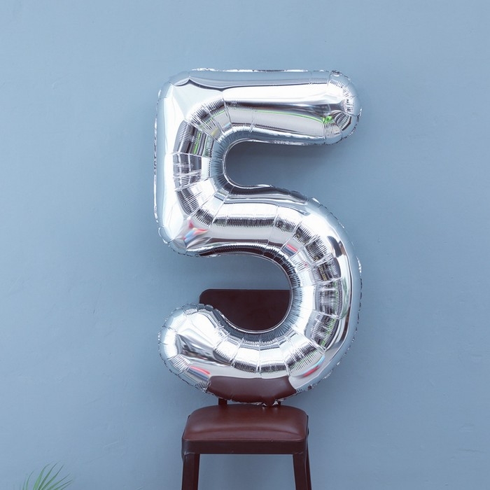 Шар фольгированный 40 Шар фольгированный 40" Цифра 5, цвет серебряный