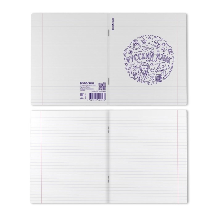 Тетрадь предметная РУССКИЙ ЯЗЫК, 48 листов в линейку, ErichKrause Chaos, пластиковая обложка, шелкография, блок офсет 100% белизна, инфо-блок