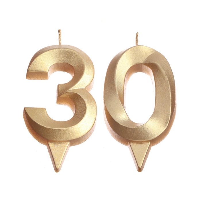 Свеча в торт юбилейная  Свеча в торт юбилейная "Грань" (набор 2 в 1), цифра 30, золотой металлик, 6,5 см