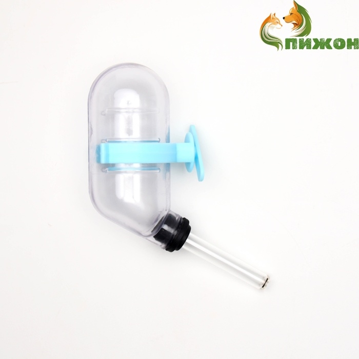 Поилка для грызунов, 60 мл, прозрачная с голубым креплением Поилка для грызунов, 60 мл, прозрачная с голубым креплением