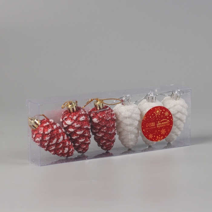 Украшение ёлочное Украшение ёлочное "Шишки ассорти классик" (набор 6 шт) 7,5х3,5 см, красный белый